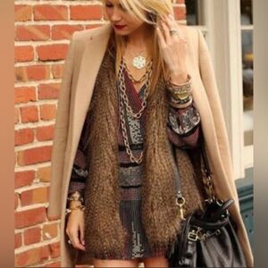 Trina Turk Faux Fur Vest ( Brown multi) , size small , belt included EUC